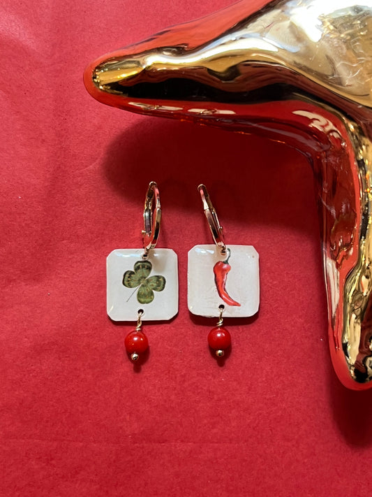 Orecchini quadrifoglio e cornetto